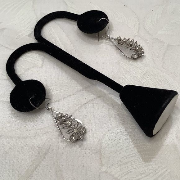 Vintage Silver And Rhinestone Earrings - Picture 2 of 4